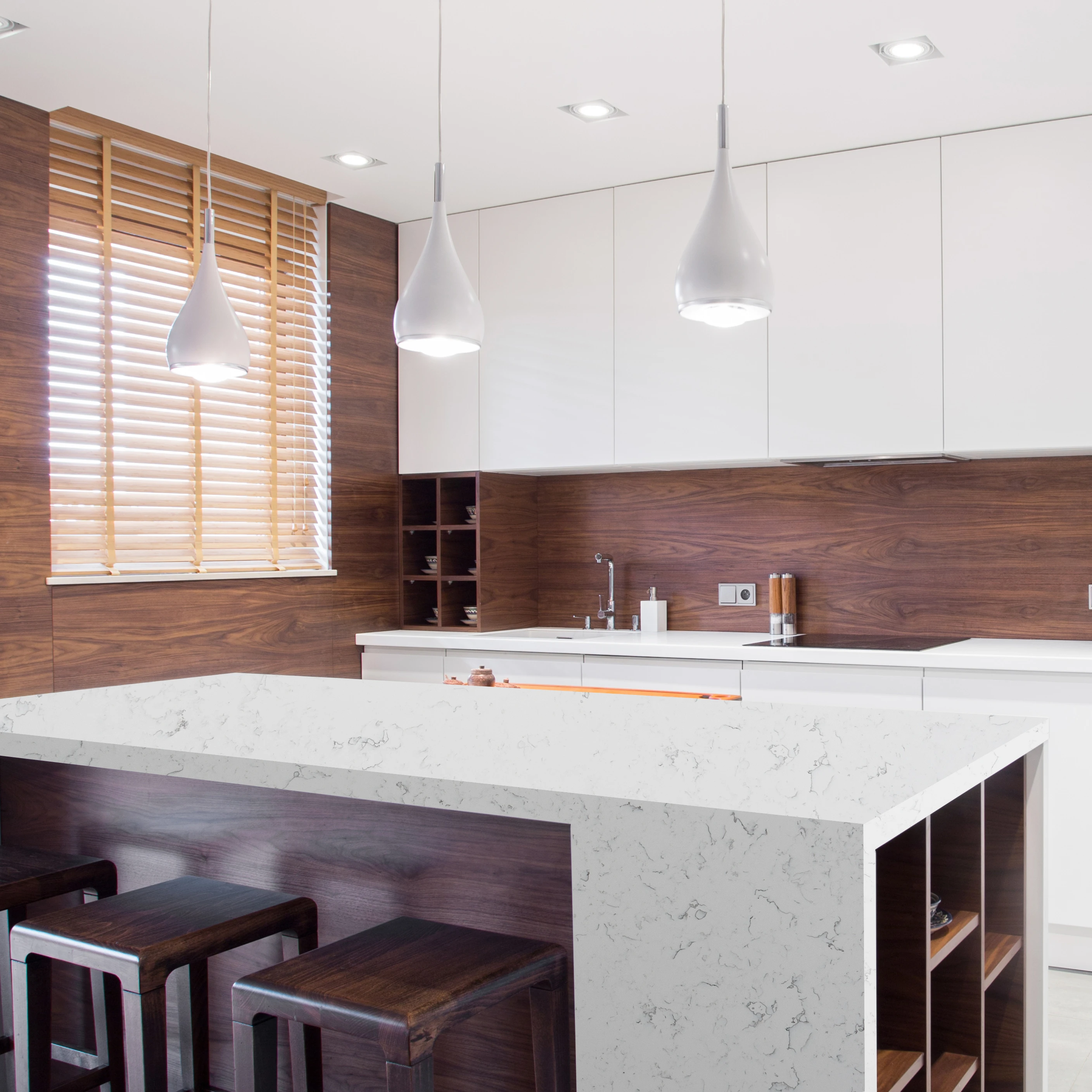 
High glossy natural marble looking artificial quartz stone for kitchen countertop 