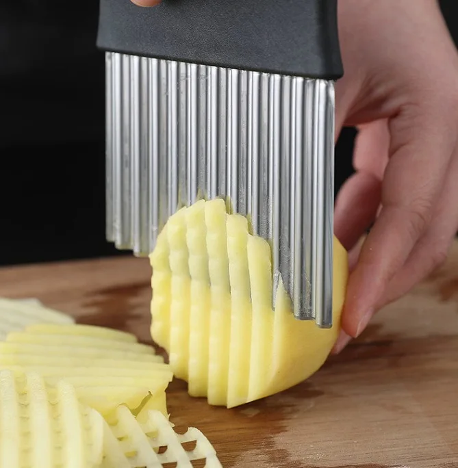 Popular Easy Stainless Steel French Fry Cutter Vegetable Potato Slicing Wavy Knife Curling Shape Cutters
