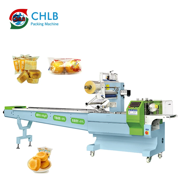 Pillow Wrapping Flow Food Packing Machine Line Price For Arabic Big Bread Hamburg Toast Baguette Bakery Cake Pie