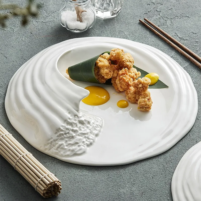 Ceramic Tableware Sea Wave Design Western Dessert Plate Can Be Customized Logo Hotel Premium Feeling Dinner Plate