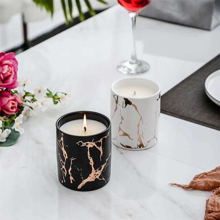 Wedding favor unique design luxury pink porcelain marble candle jar for home decor