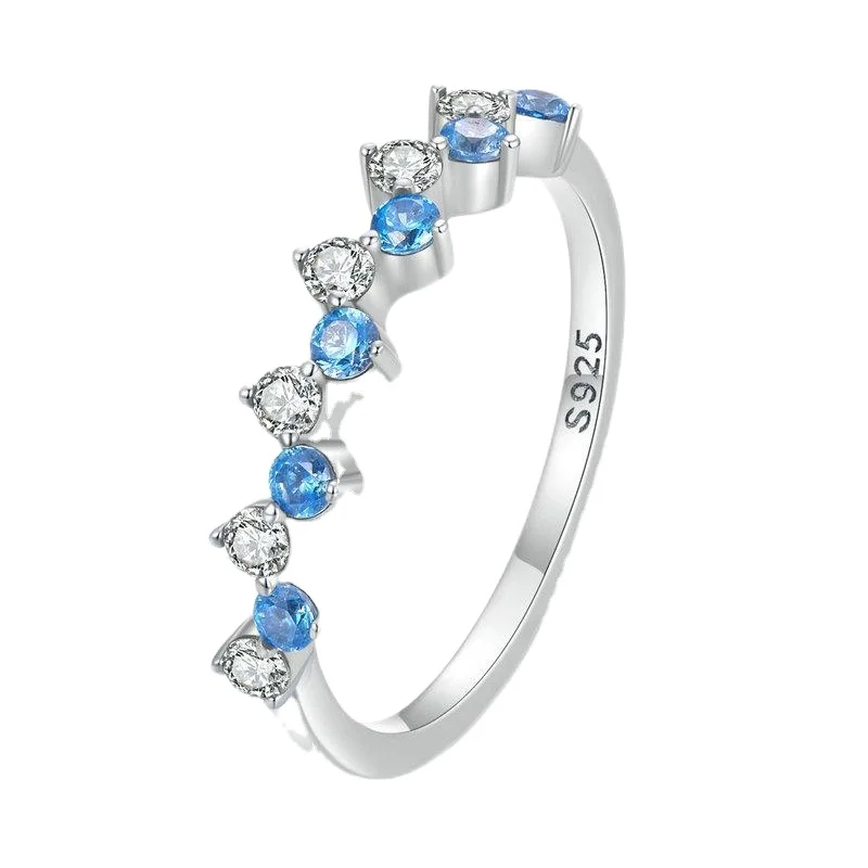 Rainbowking 925 silver original classic personality blue and white zircon fresh and smart jewelry ring for women