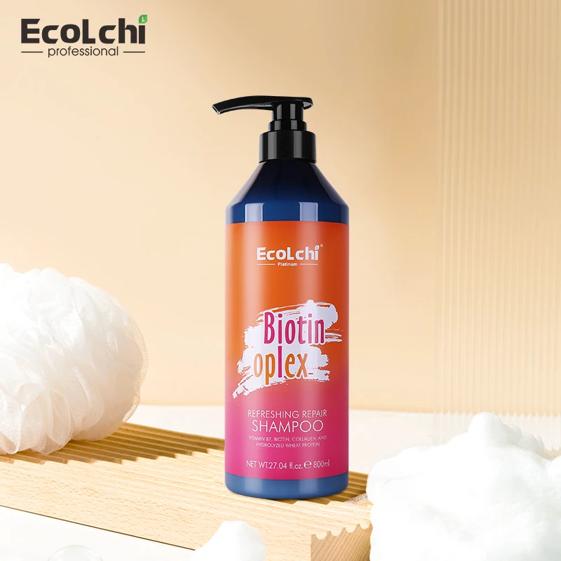 Ecolchi оптовая продажа натуральный органический увлажняющий биотиновый шампунь без сульфата уход за выпадением волос Кератиновое аргановое масло для