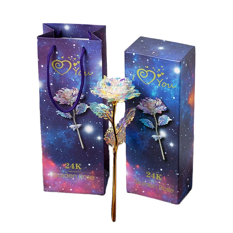 colorful artificial flower galaxy plastic 24K golden rose with luxury gift box great gift Idea for valentines day mothers day