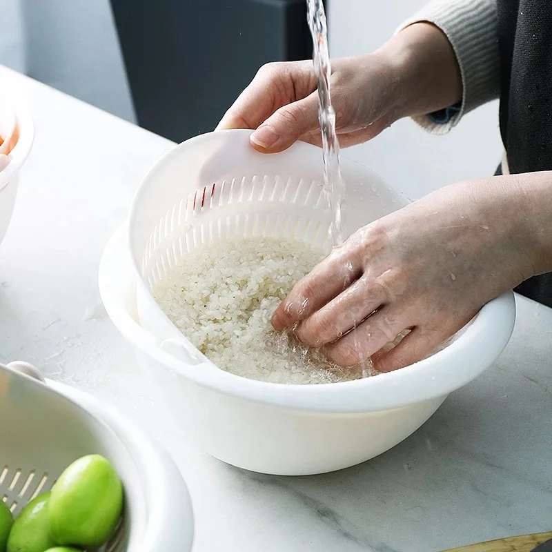 Kitchen Silicone Drainer Double Drain Basket Bowl Washing Storage Basket Strainers Vegetable Cleaning Colander Tool