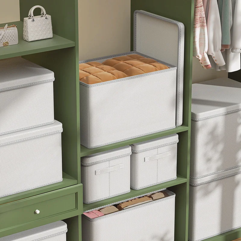 Dorm Room Large PVC Stackable Linen Fabric Closet Boxes White Color Collapsible Storage Bins With Foldable Lids Handle