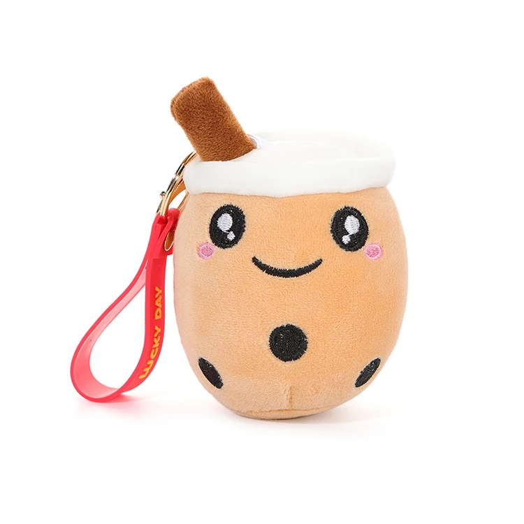 high quality cute tiny boba cup plush keychain soft toy small customized designs kawaii milk tea keychain
