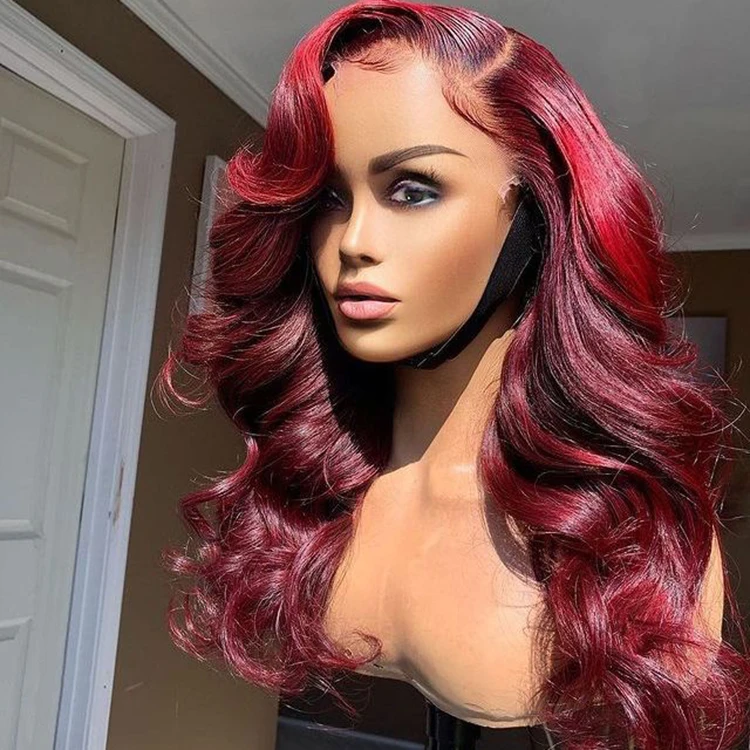 Glueless Wigs Human Hair Lace Front Wig Burgundy Red Lace Front Wigs Human Hair
