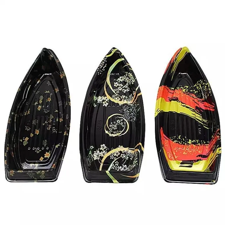 
Disposable Japanese Style Creative, Printing Boat Shaped Sushi Box Transparent Packing Box/ 