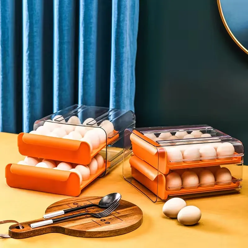 C700 Wholesale High Quality 2 Tier 16 Grids Plastic Egg Tray Box Kitchen Large Capacity Egg Storage Box Egg Organizer for Fridge