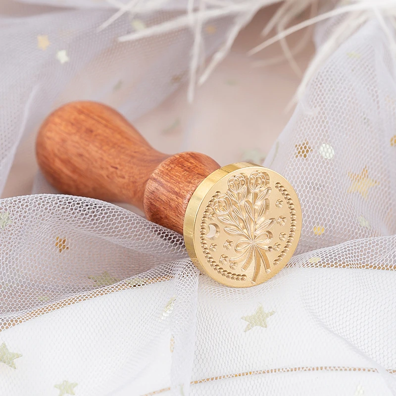2.5cm Embossed Wax Seal Stamp with Wooden 2pc/set Handle Vintage Sealing Head Balloon Cards Envelopes Scrapbooking Supplies