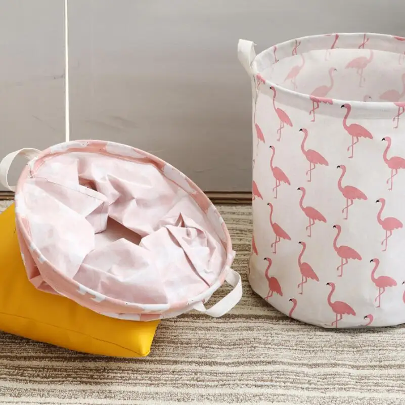 Collapsible Simple Waterproof and Colorful Linen Fabric Laundry Basket Household Storage Bag
