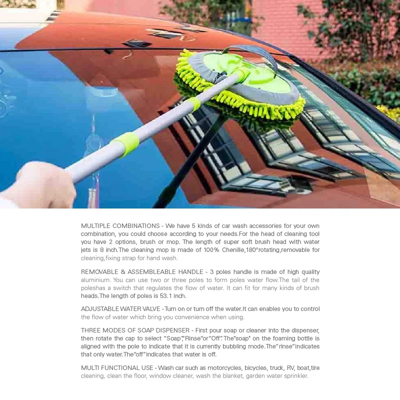 Car Accessories tools universal wash water Chenille flow through Cleaning Brush