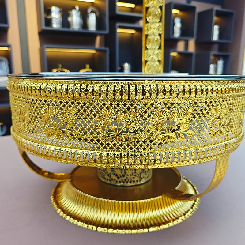 8L Gold Chefing Dishes Food Warmer Chaffing Dishes Buffet Catering Stainless Steel Hanging Chafing Dish For Sale