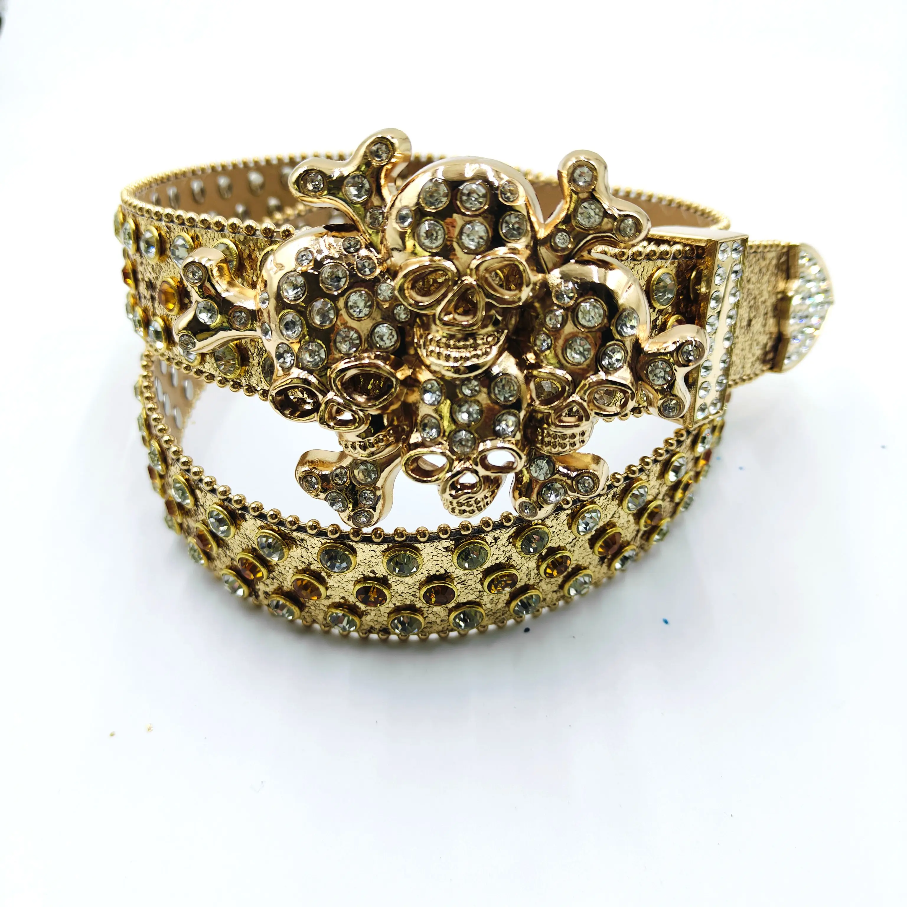 western cowboy  crystal belt, rhinestone and rivet strips with diamond alloy buckle belt for punk rock