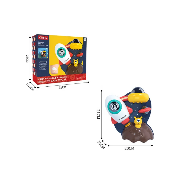 Kids Bath Tub Time Children Natural Shower Baby Waterproof Fountain Space Rocket Suction Bath Toys