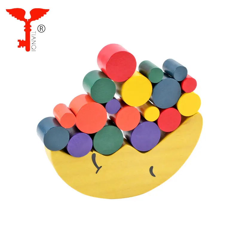 Children early educational wooden balance toy stacking blocks boat game yellow wooden moon balance toy stacking toys