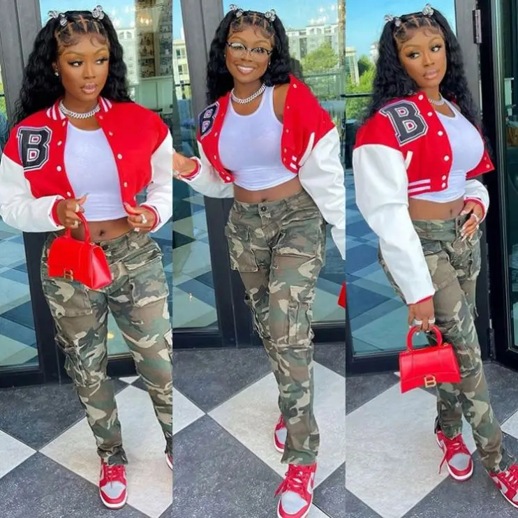 
Winter Trendy Ladies Coats Women Casual Jersey Colorblock Baseball Bomber plus size jackets Outerwear 