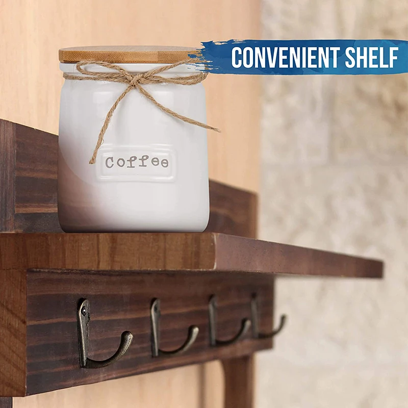 Country Style mug rack wall mounted with shelf-12 coffee cup hooks wine