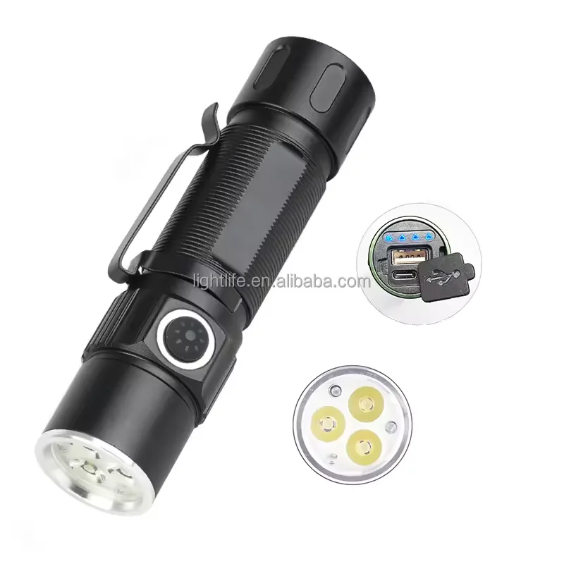 Pen Clip White Laser Power Bank Rechargeable USB Tactical Torch Light Zoom LED Flashlight Super Bright Portable Mini Flashlight
