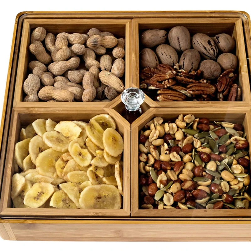 Wholesale Modern Styles Wooden Serving Platter Wooden Bamboo Divided Serving Tray with Lid