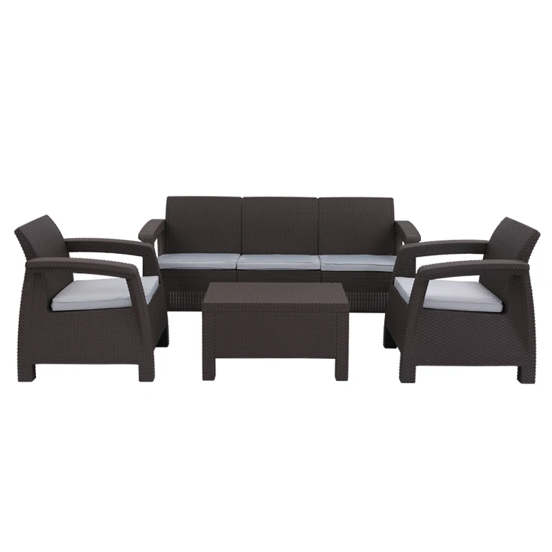 Садовая пластиковая ротанговая уличная мебель, лучший продавец, пластиковый плетеный диван, набор ротанговая мебель для патио