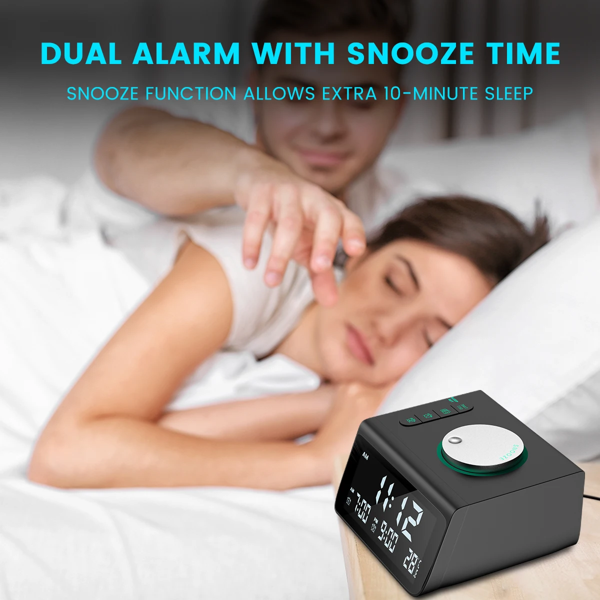 Digital bedside Alarm Clock with FM Radio Dual USB Charging Ports AUX Temperature Detect Snooze Hotel room