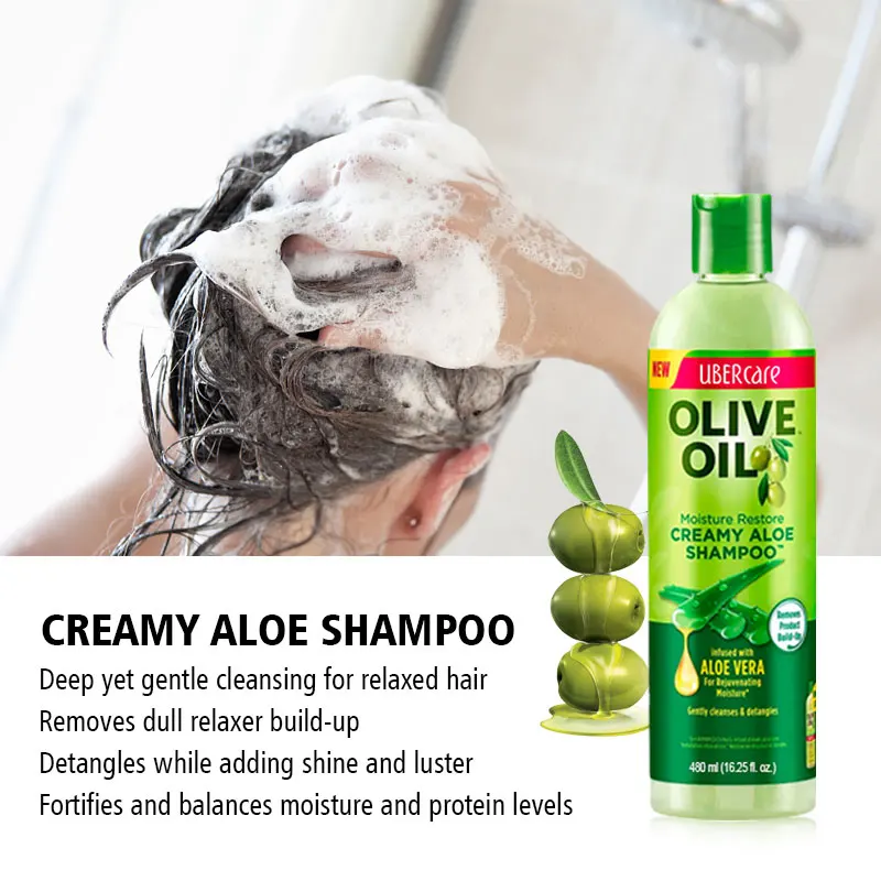 Wholesale Silky Smooth Olive Oil Creamy Aloe Hair Shampoo Repair Damage Hair Shampoo Anti Dandruff 480ml