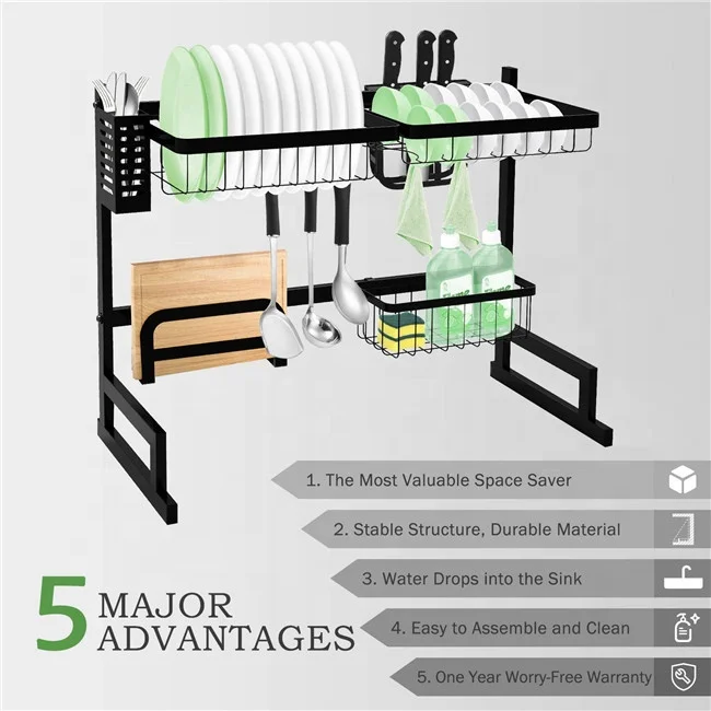 2020 Adjustable Large Sink Dish Rack Drainer Organizer Storage Space 85cm Kitchen Dish Drying Rack Over