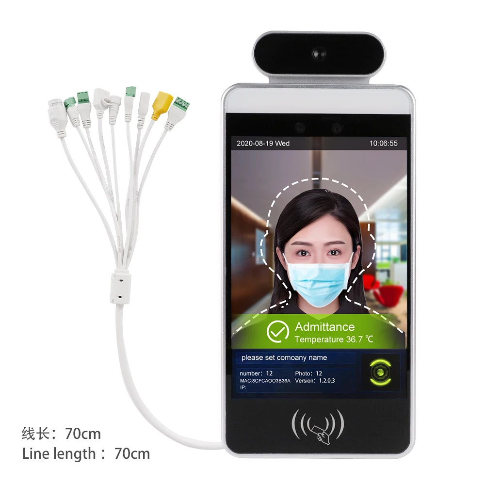Измерение температуры и распознавание лица киоск 8 дюймов контроля доступа по отпечаткам инфракрасный температурный проверочное устройство