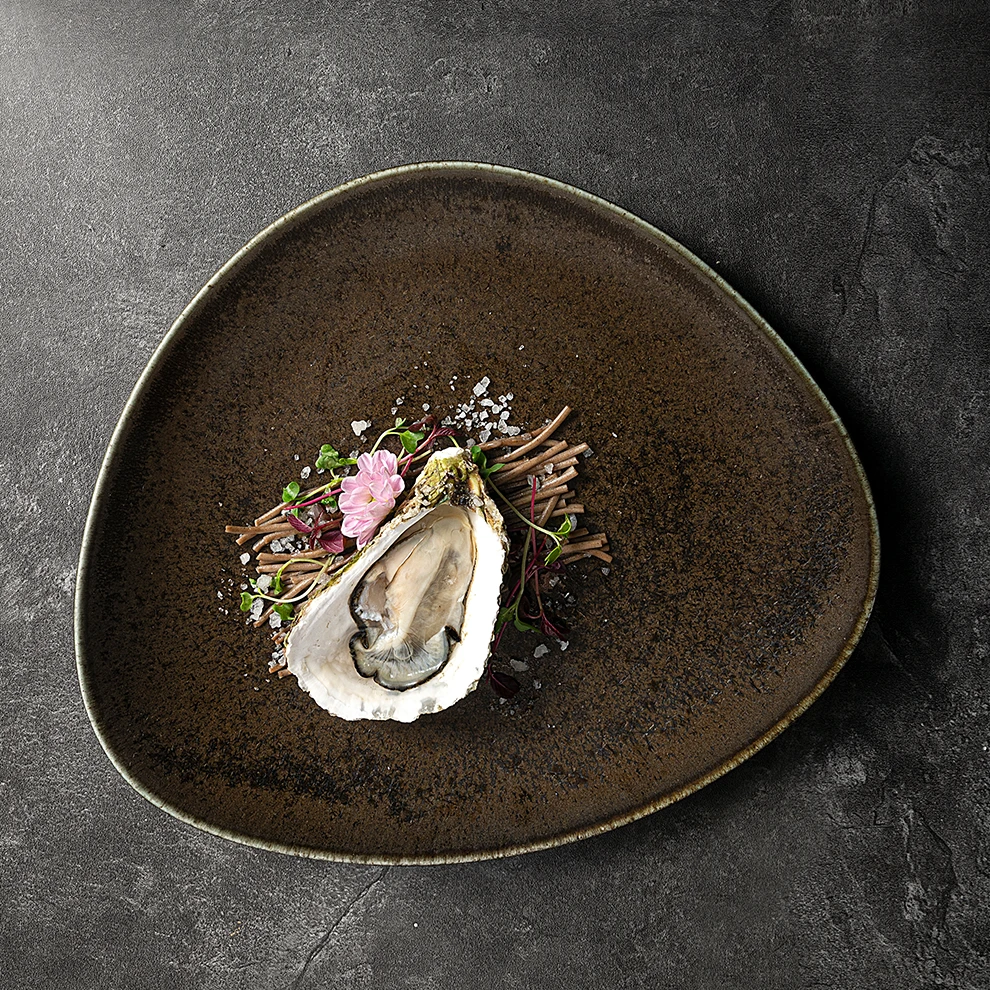 Creative Japanese Style Matte Black Frosted Dinnerware Set  Spotted Design Dinnerware Sets Ceramic Plate Set For Home Restaurant