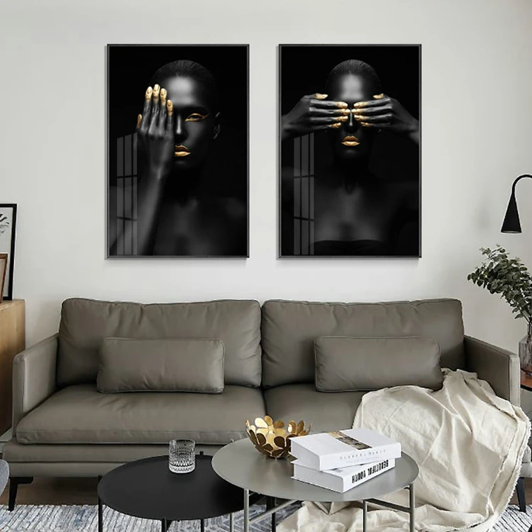 Modern Minimalist Black Beauty Decoration Wall Art Portrait Painting Canvas Customized Logo Environment Friendly Printed 500pcs