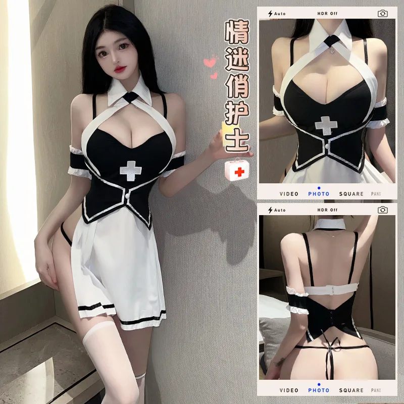 Adult Sexy Nun Costume Role Play Nun Uniform Set Exotic Babydoll Sexy Lingerie Cosplay Nun Halloween Costume