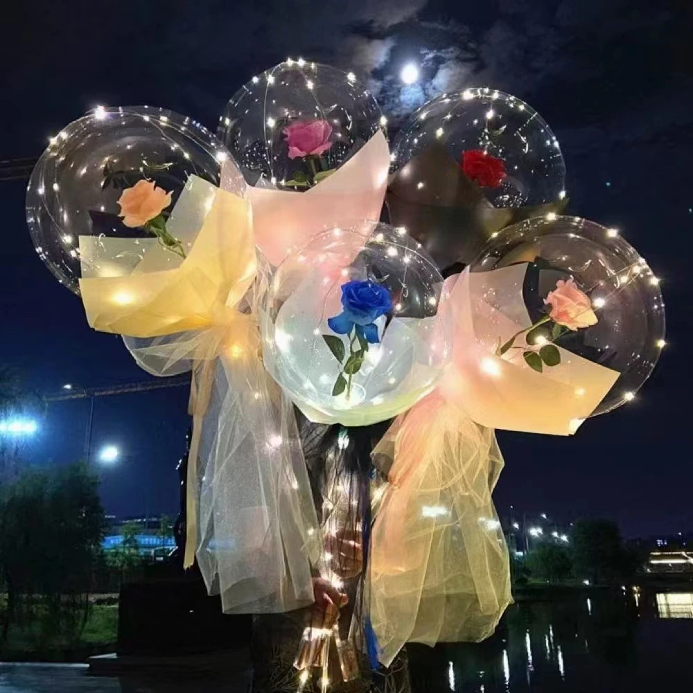 Led rose Bobo Balloon Wholesale Hot Sell Model Light Glowing Cartoon Shape Balloon Material Package DIY Toys Ballon Sets Gift