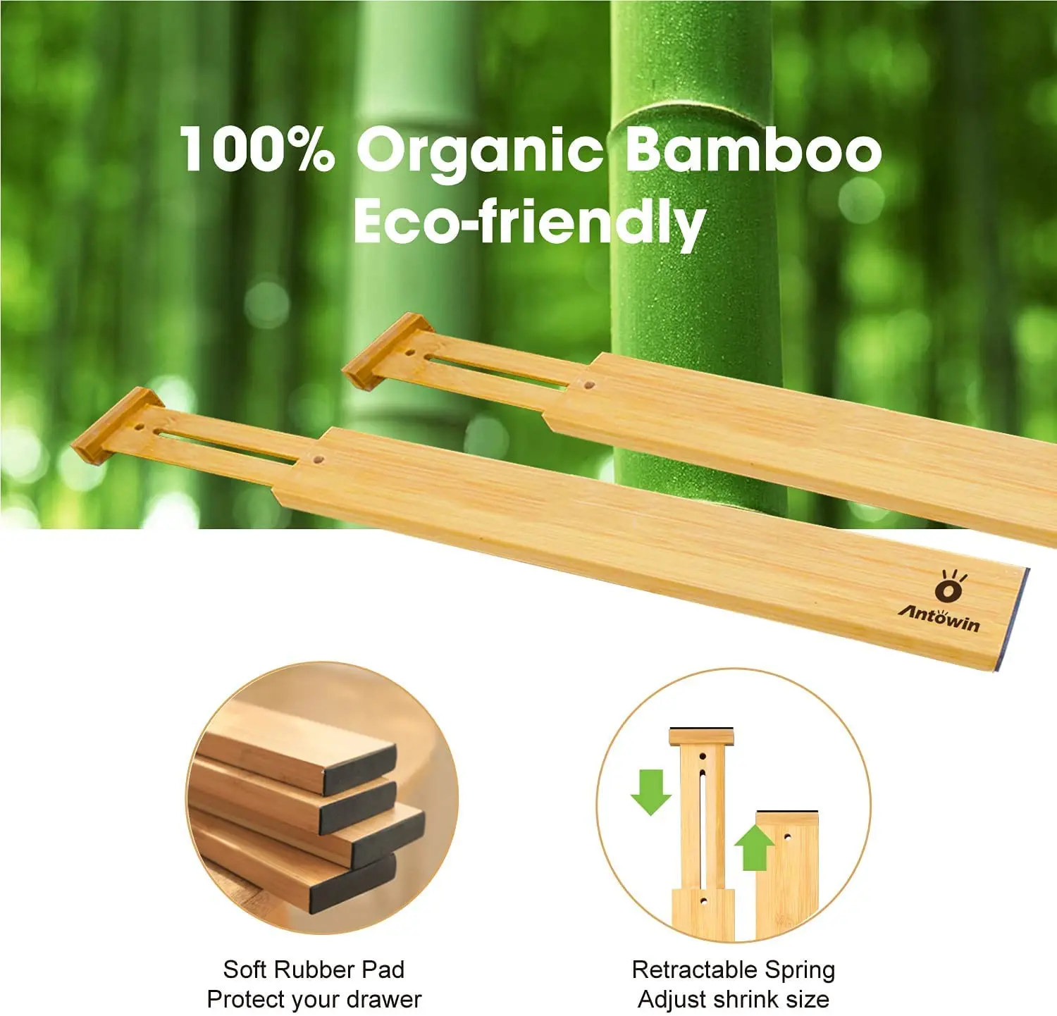 Bamboo Kitchen Drawer Dividers- Pack Of 4 Expandable Drawer Organizers For Kitchen, Bedroom, Bathroom and Office