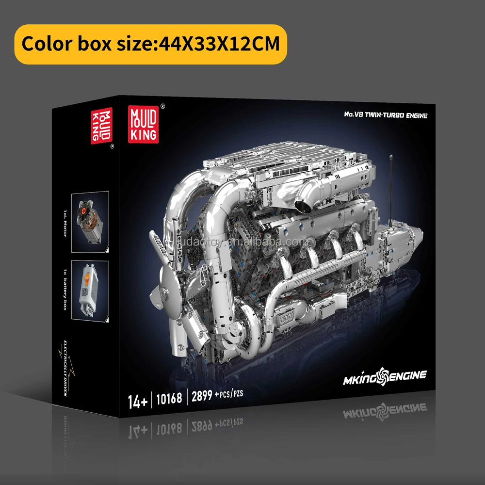 MOULD KING 10168 V8 twin turbo engine Model Building Block kits MOC Motor drive Assembly puzzle Brick Toy for kid Christmas Gift