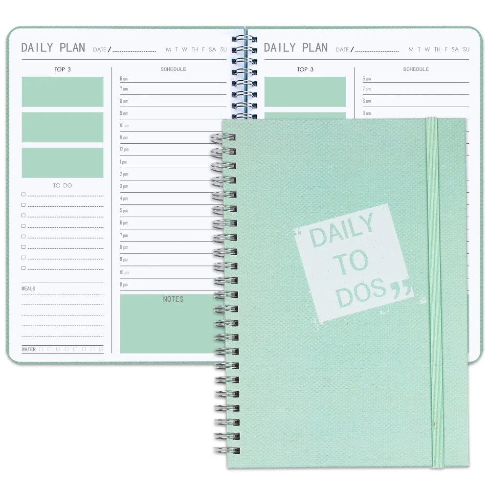 LABON Custom PVC Cover Spiral Notebook Agenda Daily Planner Schedule Organizer With Elastic Band