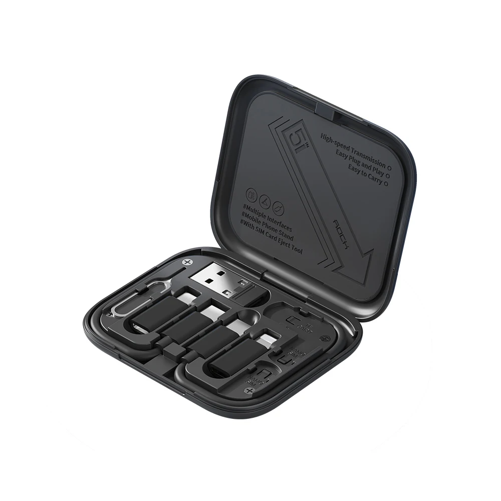 ROCK 2022 Newest Style Multifunctional Charging Cable Set Storage Box with Mirror