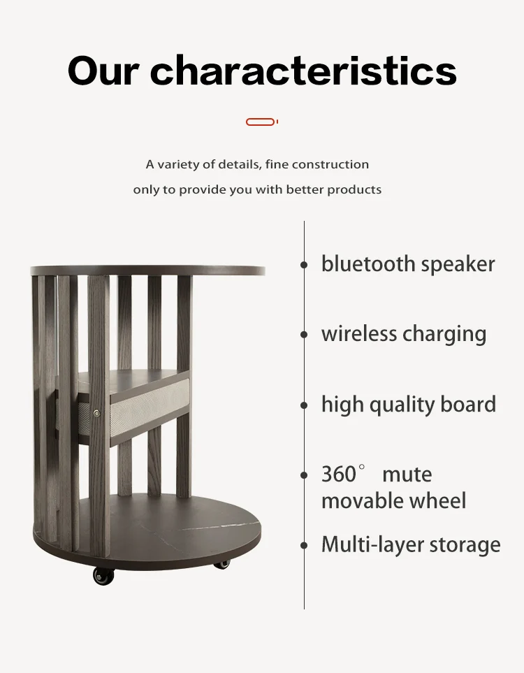 Fashionable Wooden Round Smart Coffee Table with Speaker Home Furniture Wireless Charger Mini Side Tea Table