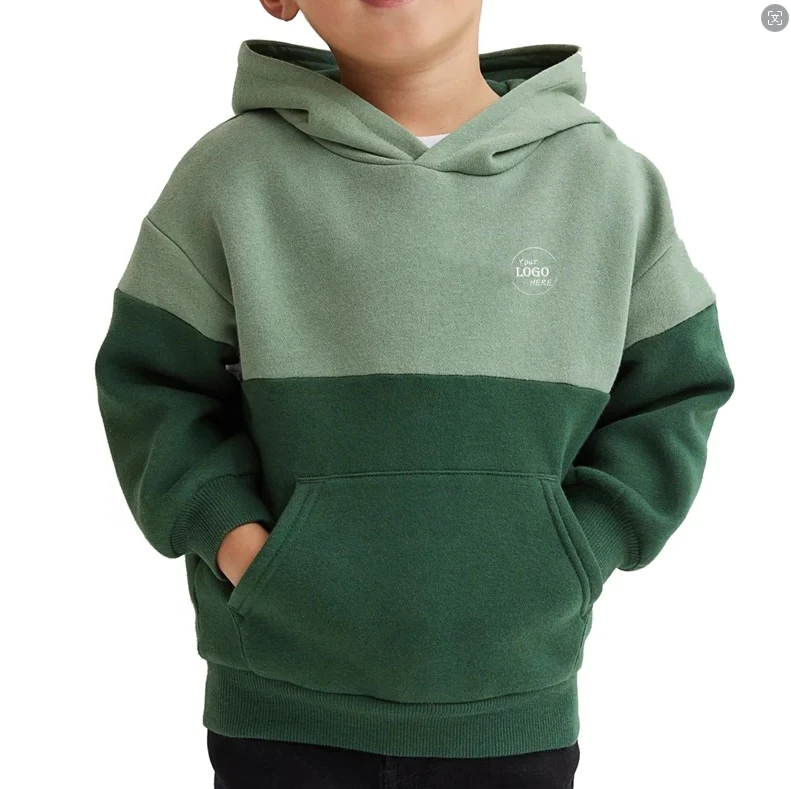 Customize Wholesale Panel Pullover Boys High Quality Cotton Hoodie Popular Kid Two Tone Hoodies