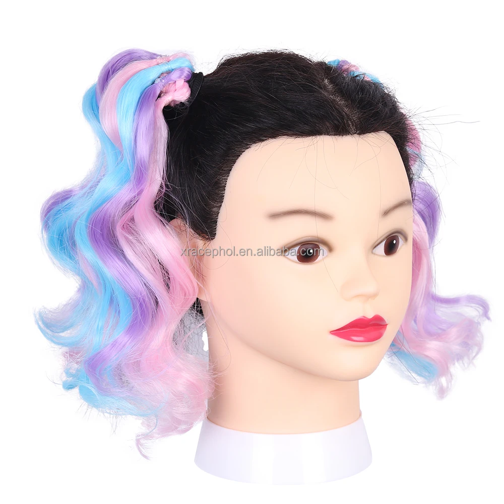Wholesale Blue Pink 2 Pcs Curled Kids Ponytail Hair Extension for Christmas Party