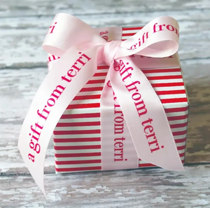 Metallic Logo Printed Polyester Gift Wrapping Satin Ribbon With Low Price