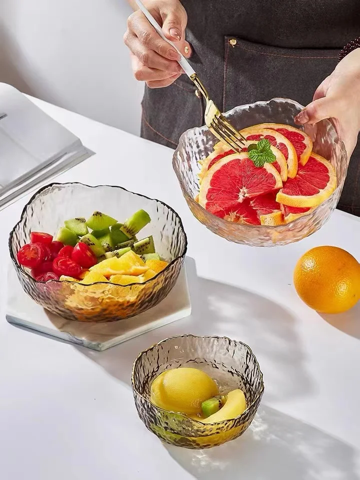 XL Glass Irregularity Mixer Bowl Sustainable Transparent Salad Fruit Dish Bowls Soup Glass  Glass Bowl