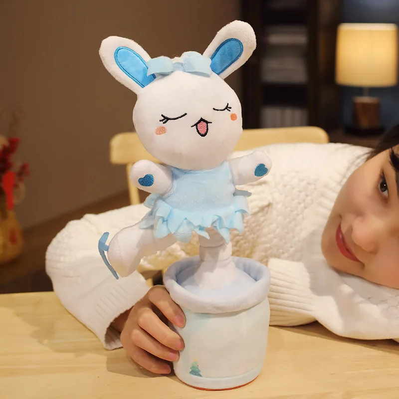 Fashion plush animated soft sunflower talking plush toy repeating electric flower easter bunny plush dancing toy doll