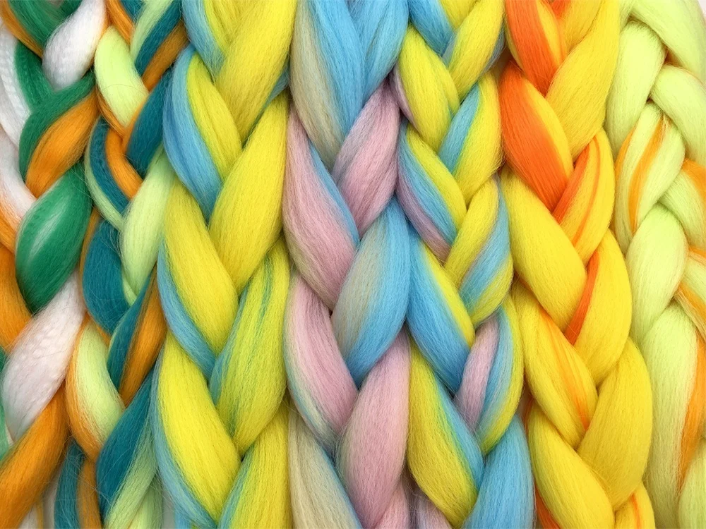 24 Inch 100g Ombre Rainbow Mixed Color Jumbo Braids For Box Braids Heat Resistant Synthetic Braiding Hair