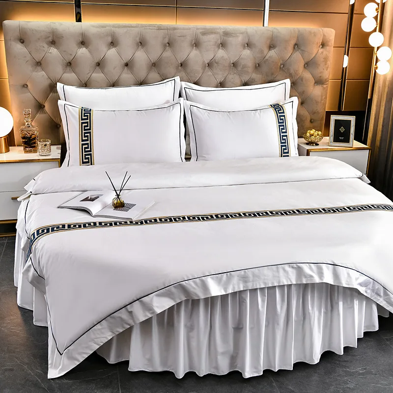 Hotel style twill cotton bed skirt bedspread bedspread 2m2.2m round bedspread white fashionable Suitable for hotel and hostel
