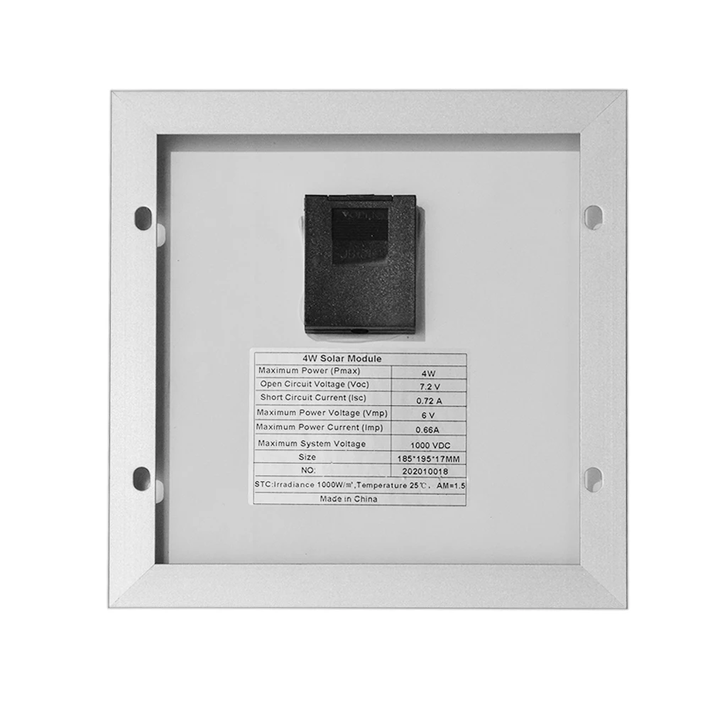 6V / 4W Mono Tempered Glass Solar Panel 185 * 195 * 17mm white back plate with junction box without wire