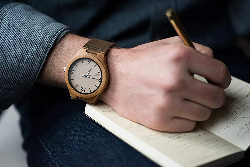 Мужские часы с бамбуковым деревянным ремешком и ремешком из натуральной коричневой кожи, кварцевые аналоговые часы с качественным механизмом Miyota