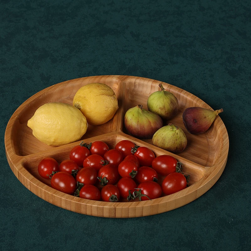 Baby Feeding Bamboo Baby Dinner Plate Feeding Dinnerware Toddler Infant 3 Compartment Dinner Plate For Fruit Party