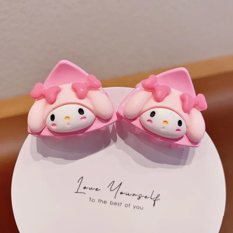 Orangee 2pcs Kawaii Cinnamoroll Kuromi Melody Children Hair Clips accessories Cartoon Sanrioed Pom Cat Ears Hairpin For children